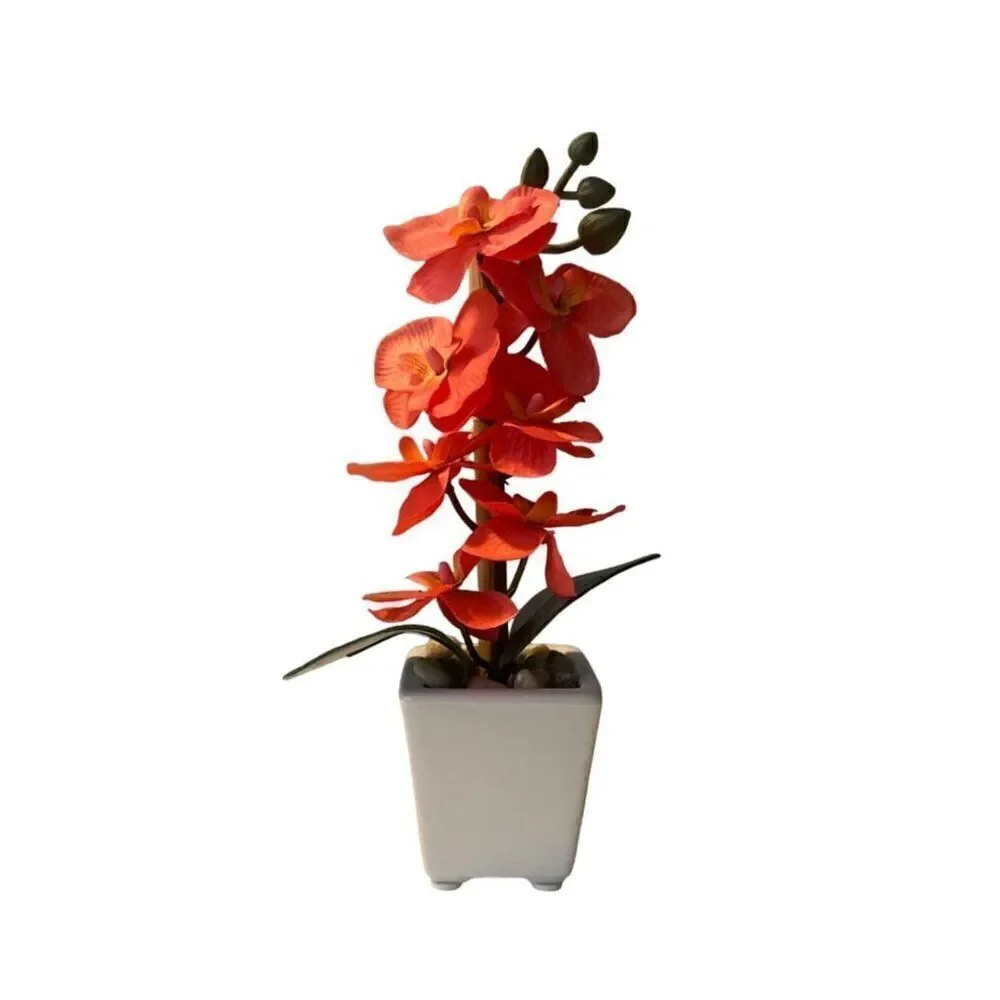 Artificial Orchid in White Pot Fake Phalaenopsis Flower Real Touch
